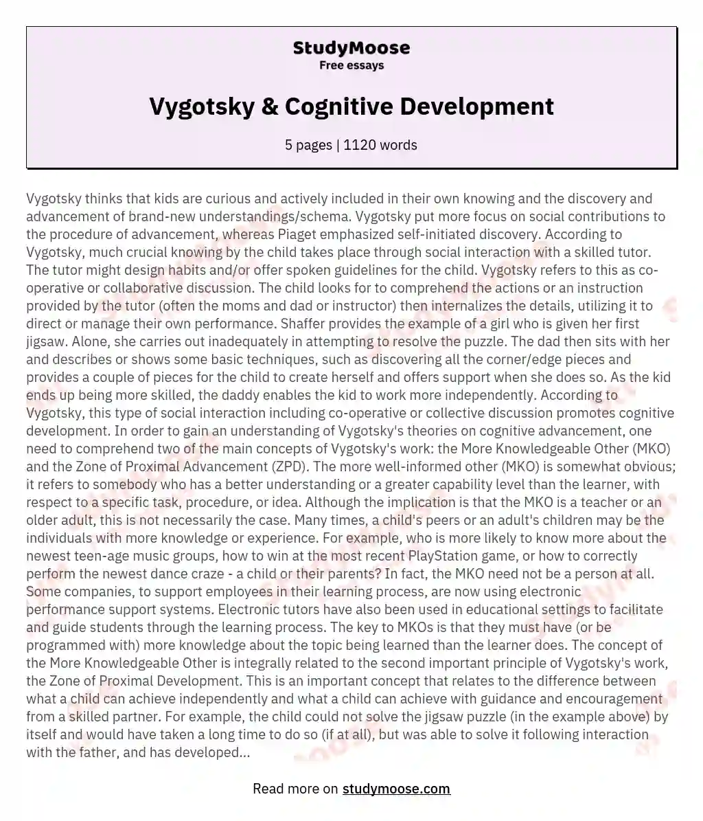 Vygotsky &amp; Cognitive Development essay