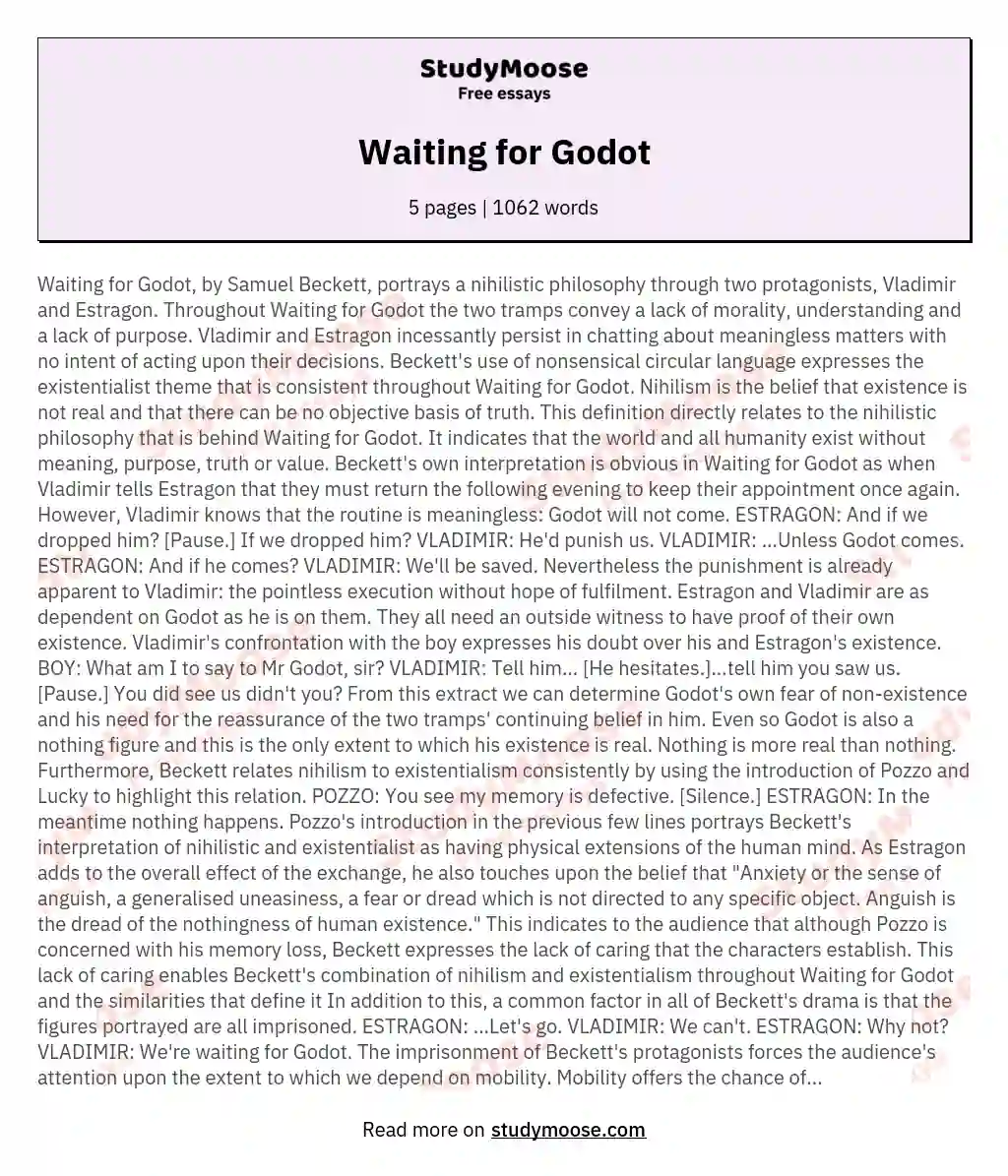 essay questions waiting for godot