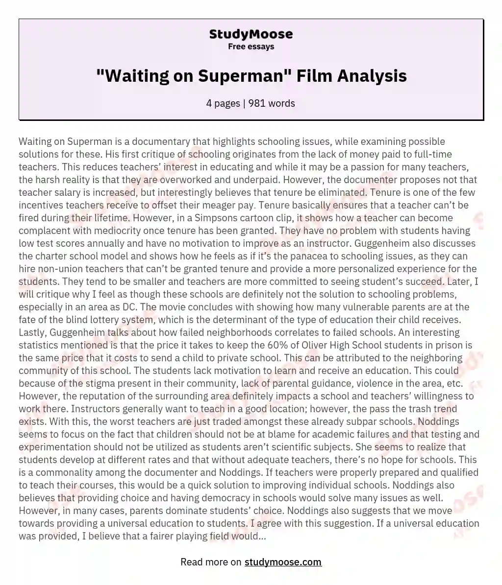 "Waiting on Superman" Film Analysis