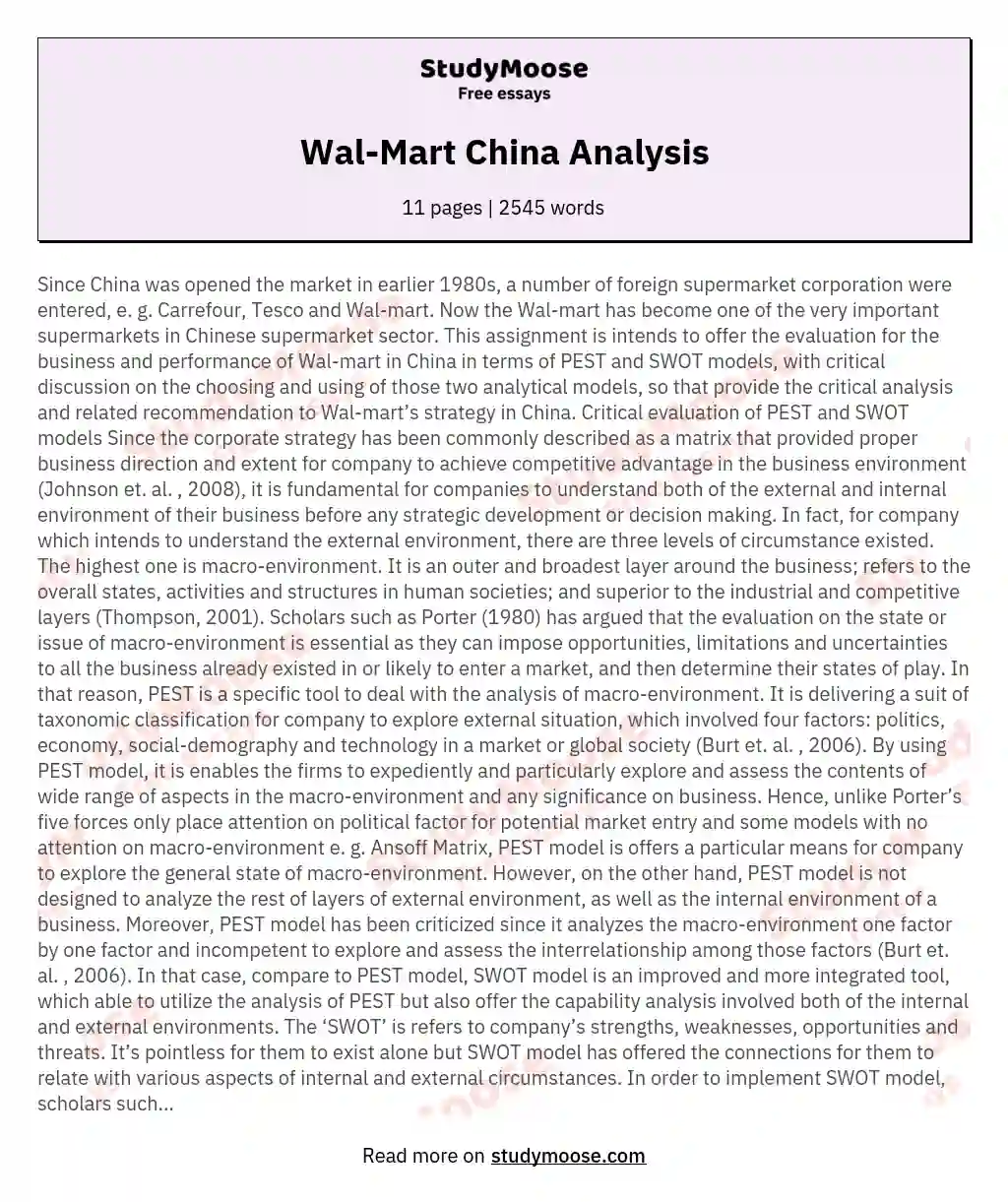 Wal-Mart China Analysis