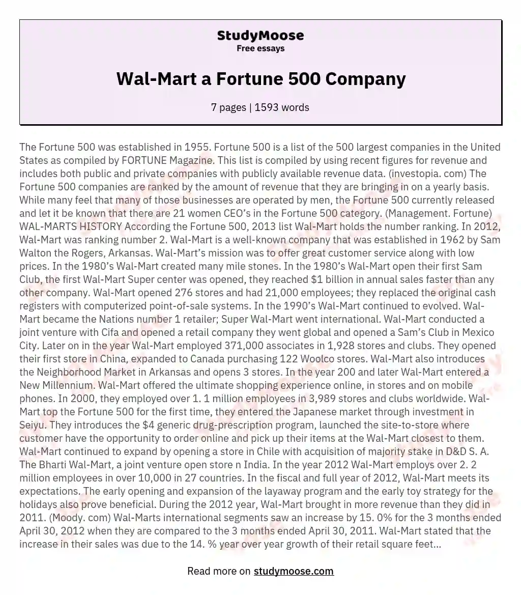 Wal-Mart a Fortune 500 Company