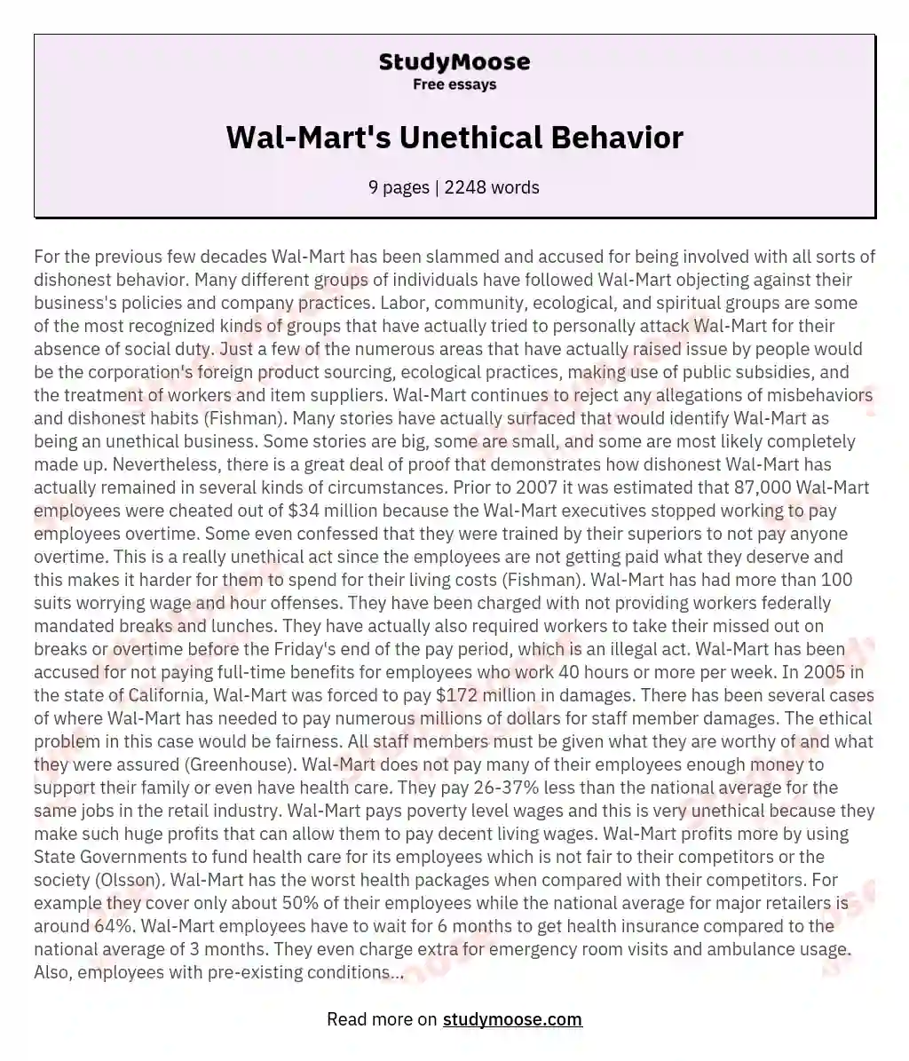 Wal-Mart's Unethical Behavior essay