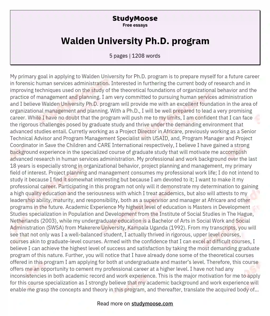 Walden University Ph.D. program essay