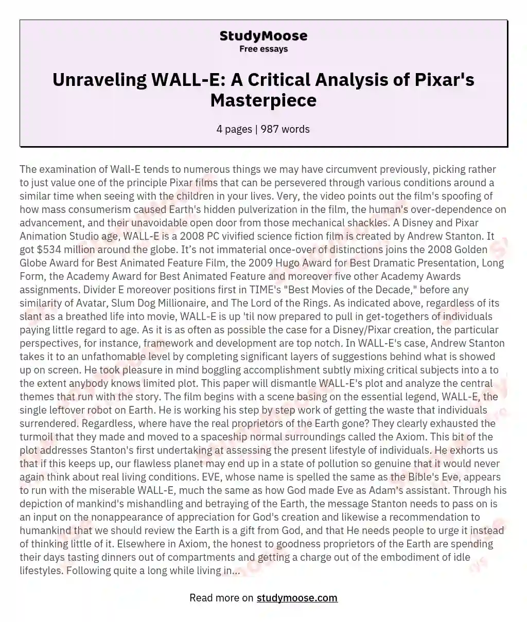 Wall-E Movie Analysis