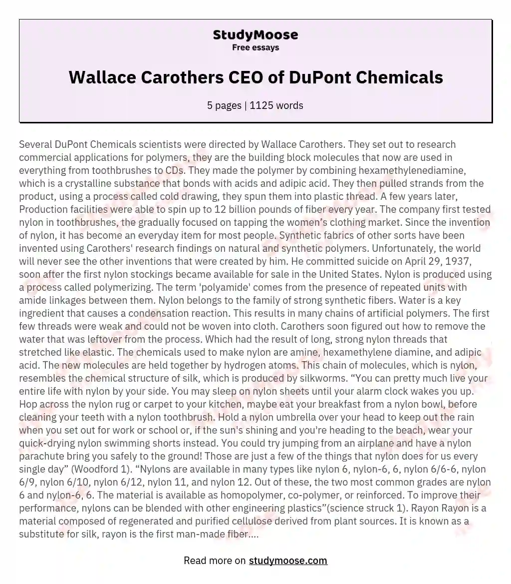 Wallace Carothers CEO of DuPont Chemicals