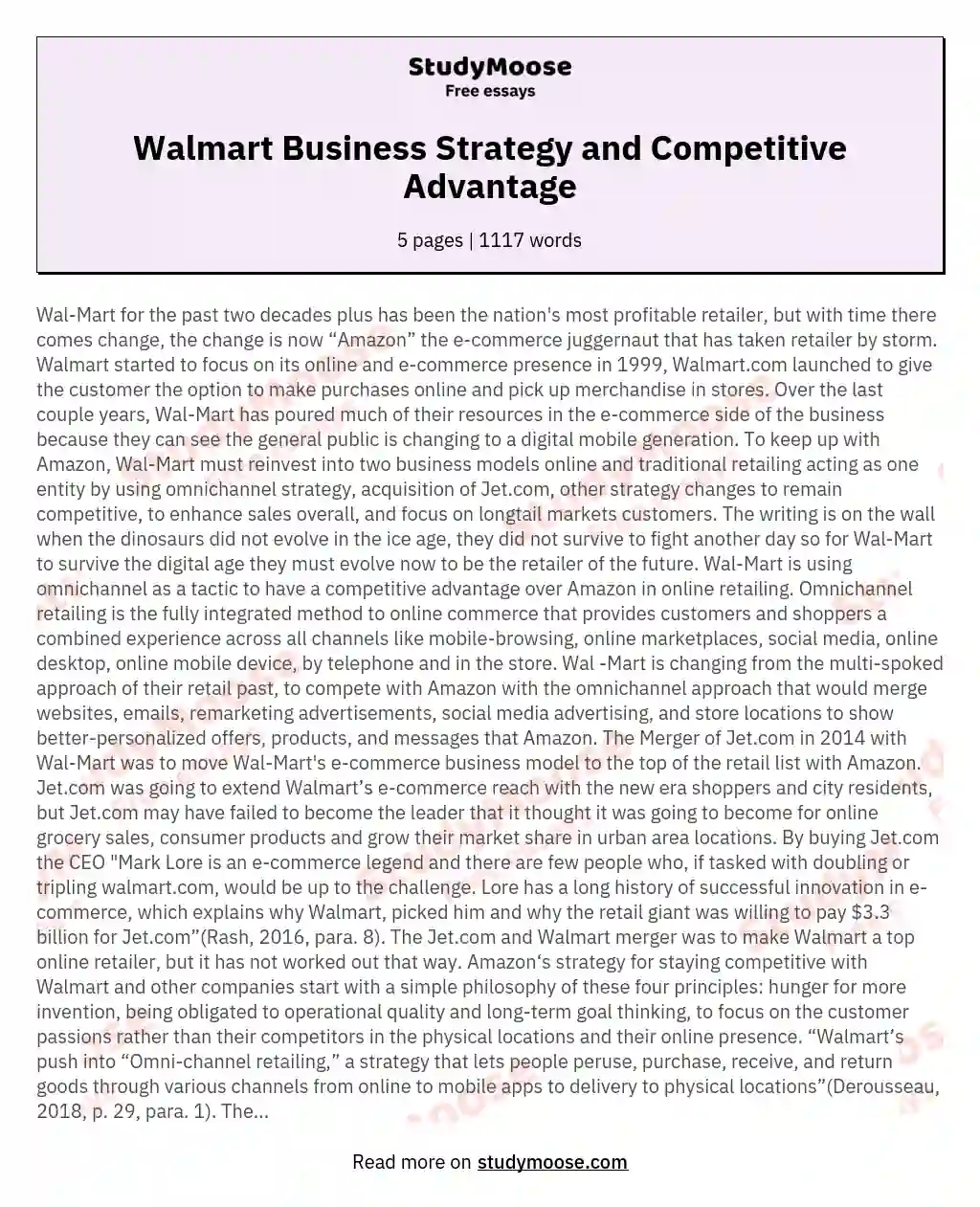 Walmart Business Strategy and Competitive Advantage essay