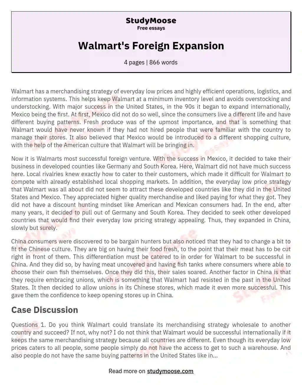 Walmart's Foreign Expansion essay
