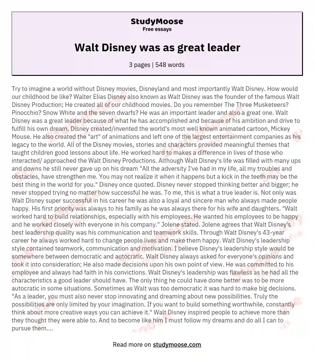 Walt Disney was as great leader essay