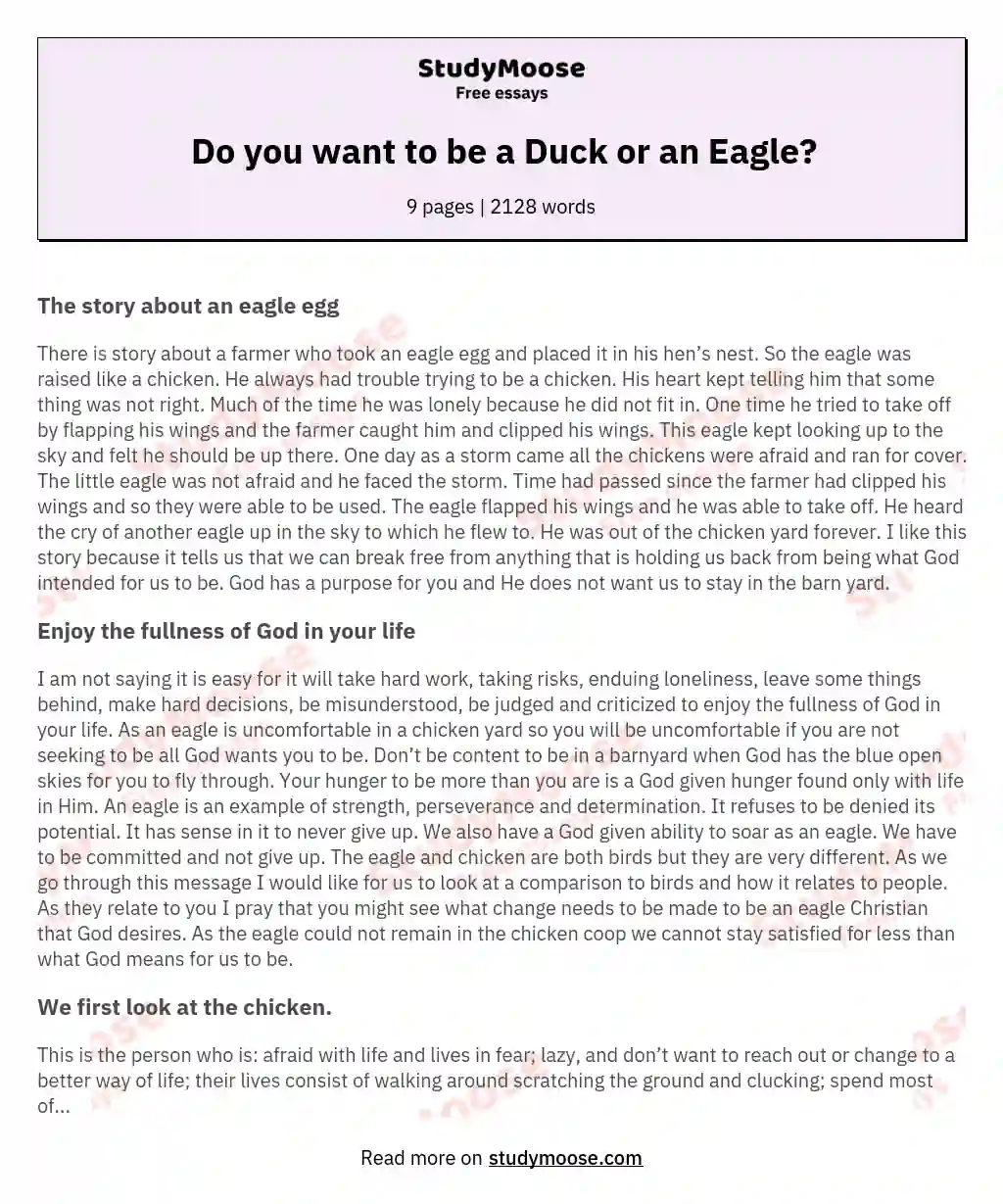 Do you want to be a Duck or an Eagle?
