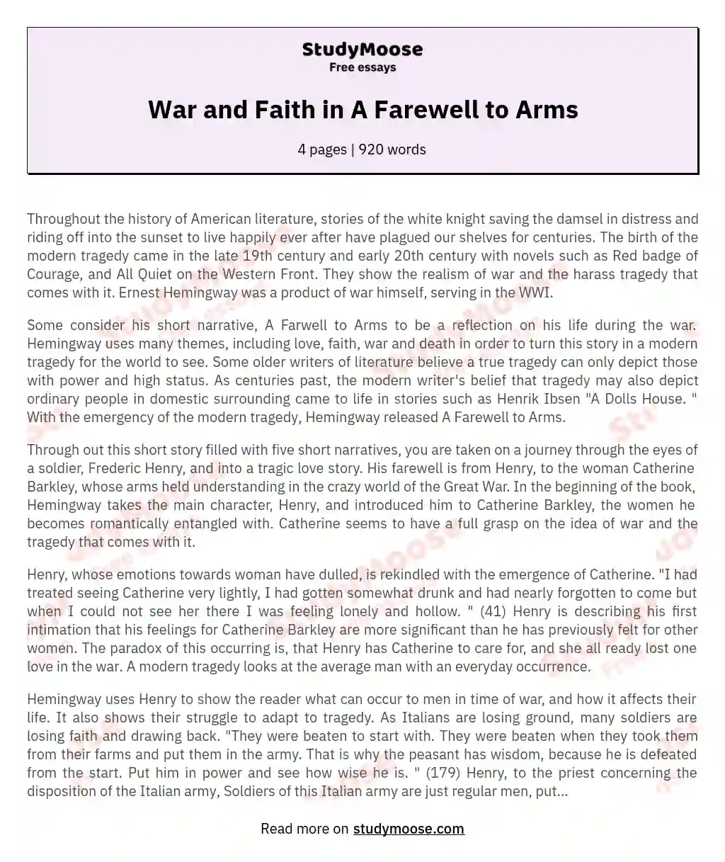 War and Faith in A Farewell to Arms