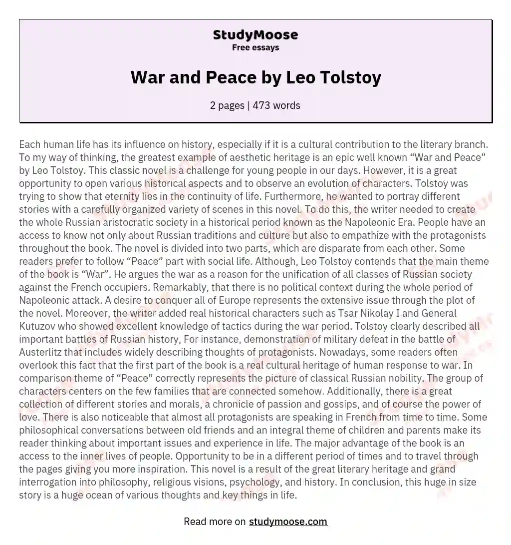 War and Peace by Leo Tolstoy essay