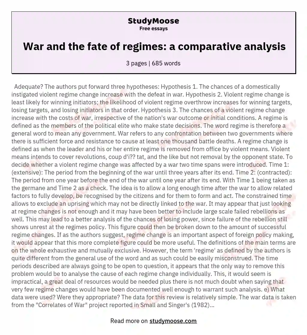 War and the fate of regimes: a comparative analysis essay