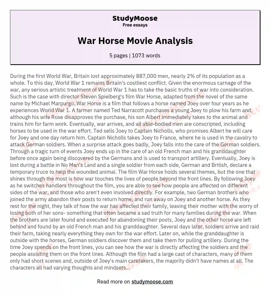 War Horse Movie Analysis essay