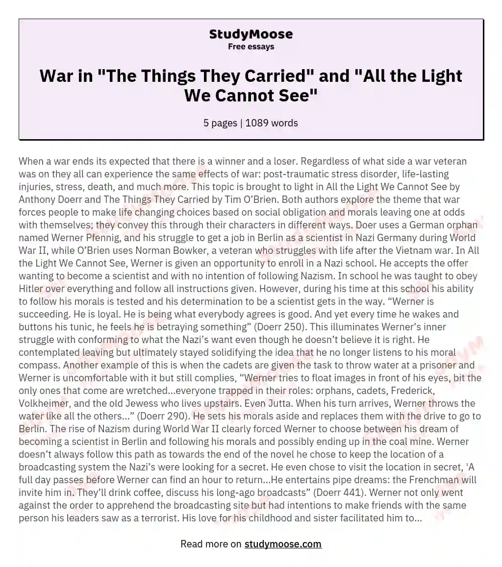 War in "The Things They Carried" and "All the Light We Cannot See"