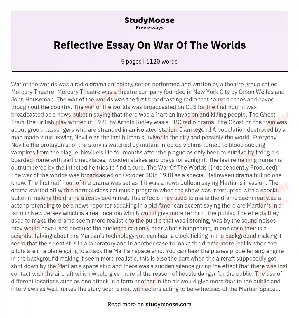 Reflective Essay On War Of The Worlds essay