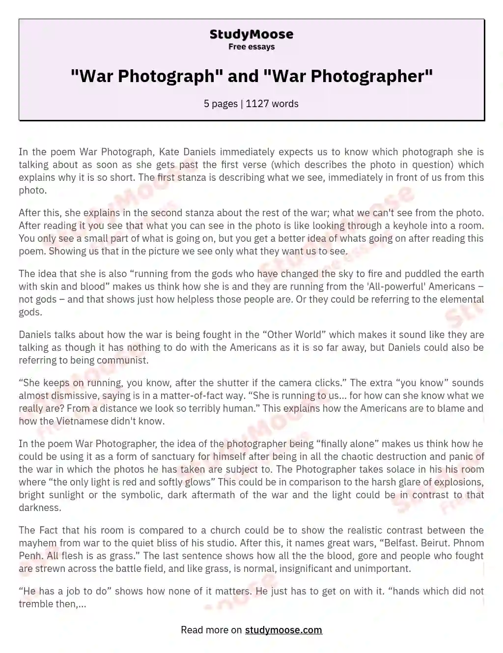 "War Photograph" and "War Photographer"