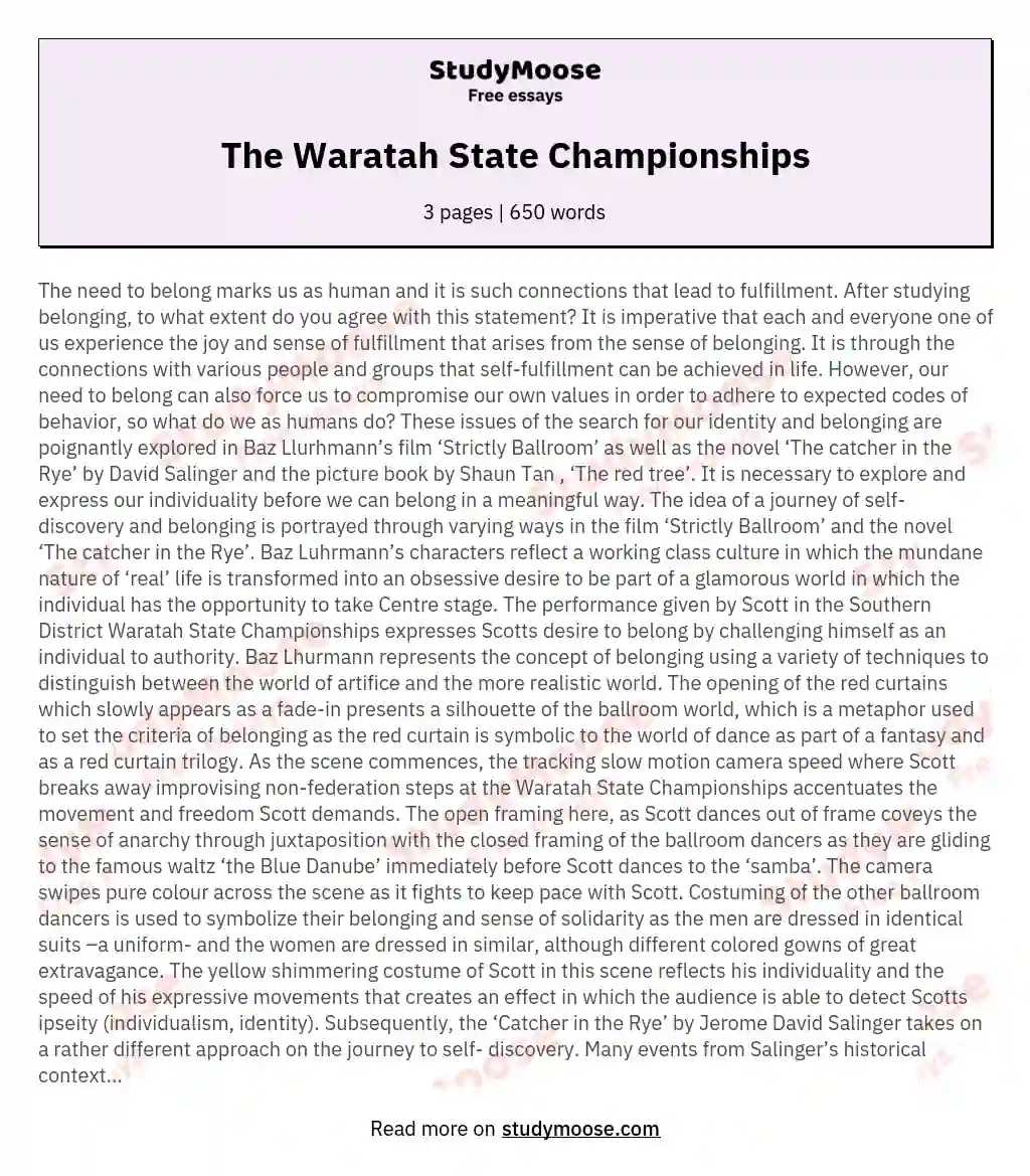 The Waratah State Championships essay
