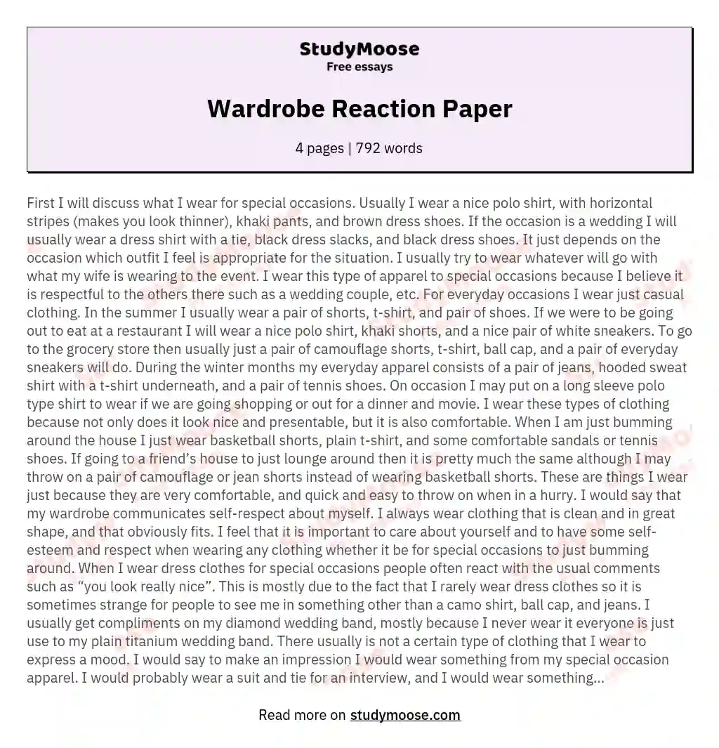 Wardrobe Reaction Paper essay