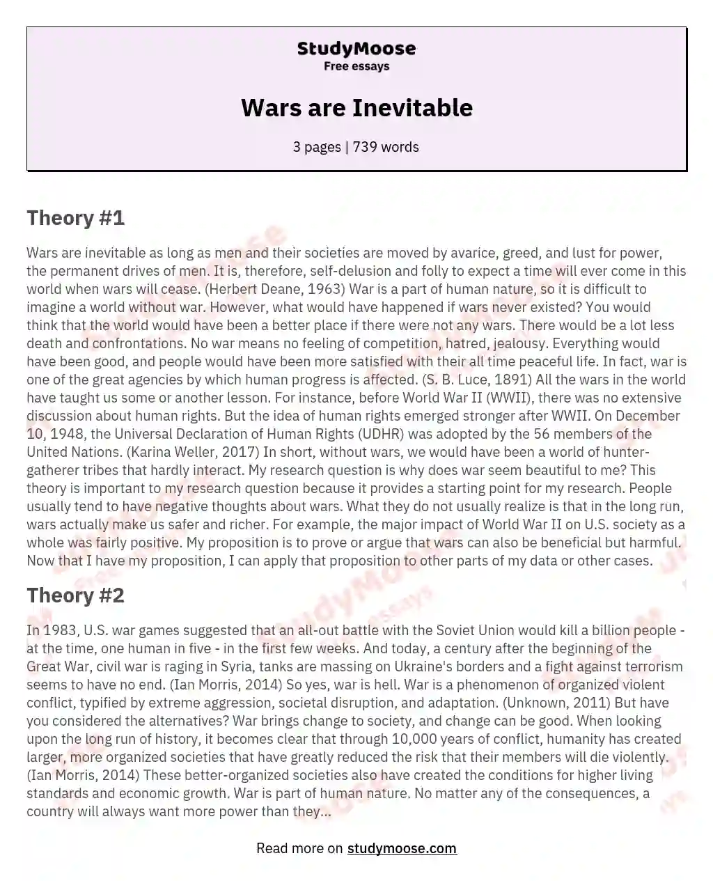 Wars are Inevitable essay