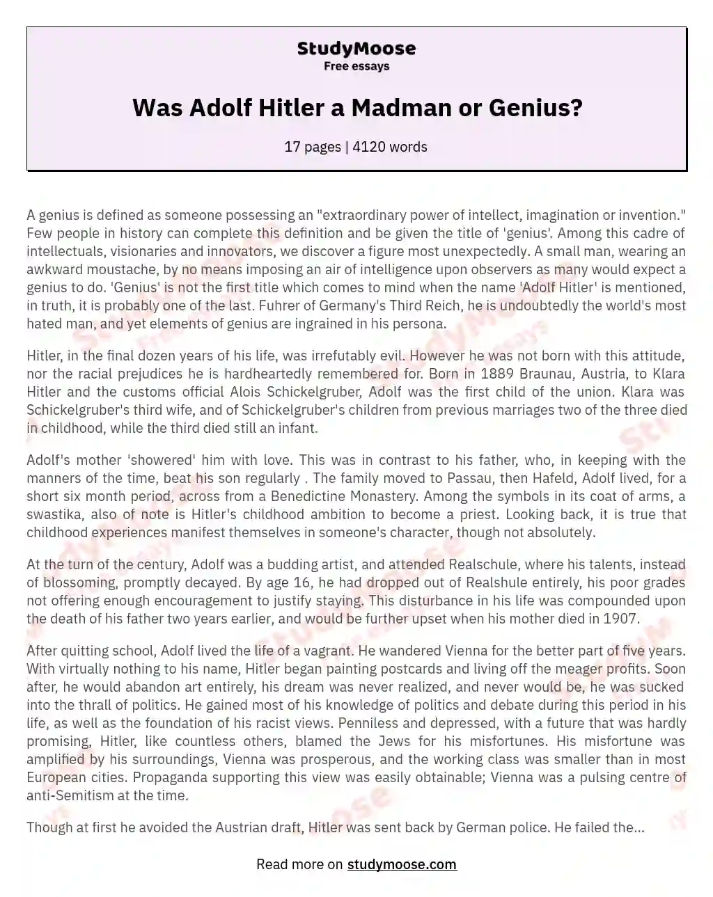 Was Adolf Hitler a Madman or Genius?