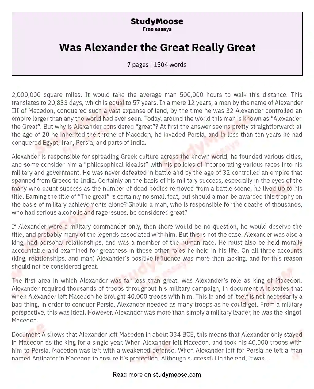 Was Alexander the Great Really Great essay