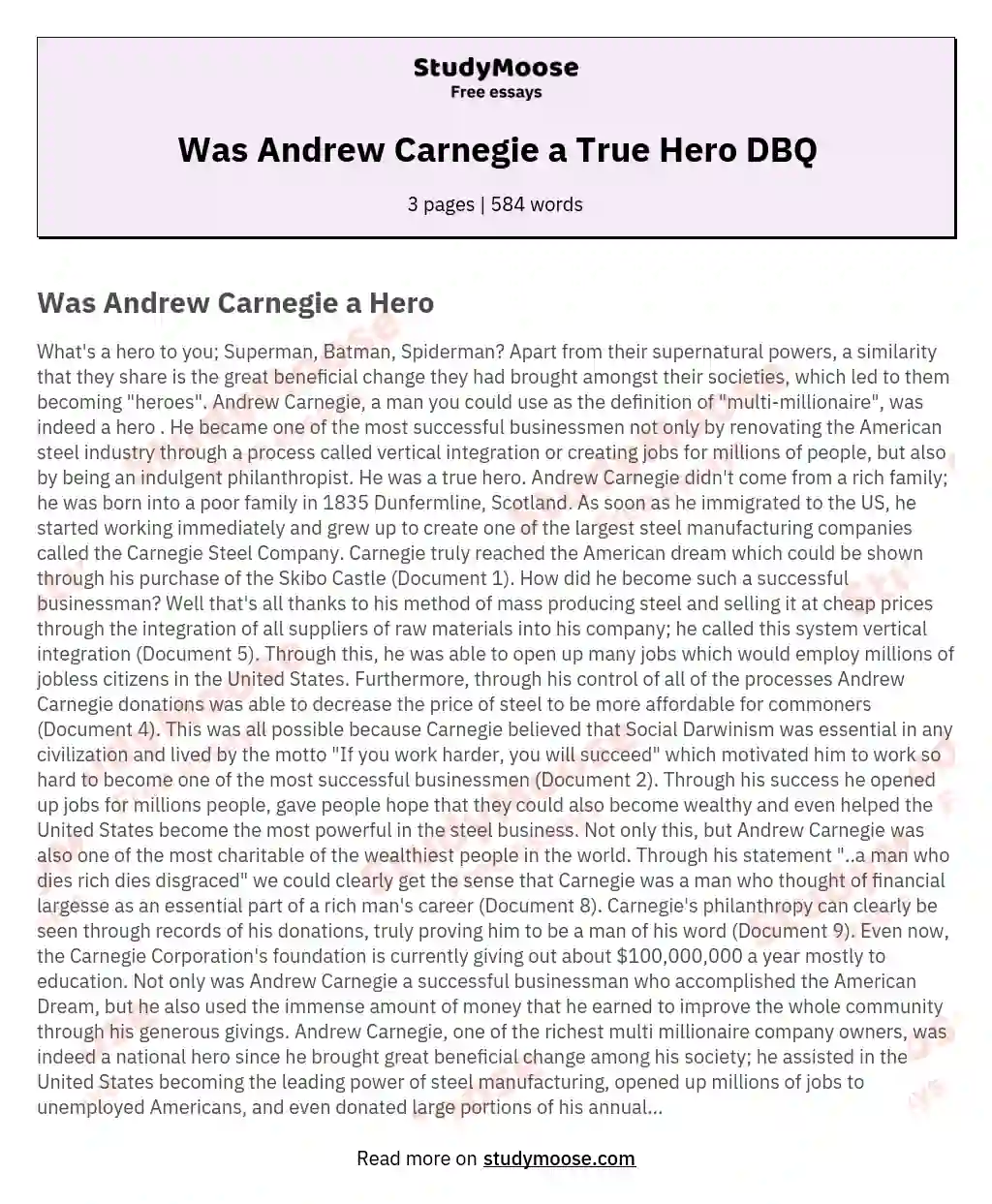 Was Andrew Carnegie a True Hero DBQ essay