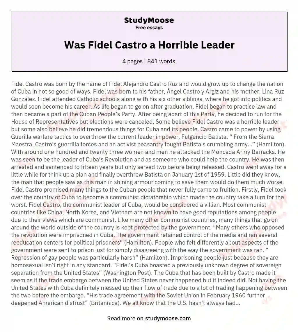 Was Fidel Castro a Horrible Leader