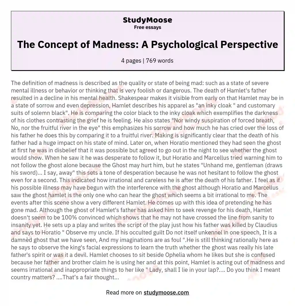 The Concept of Madness: A Psychological Perspective essay