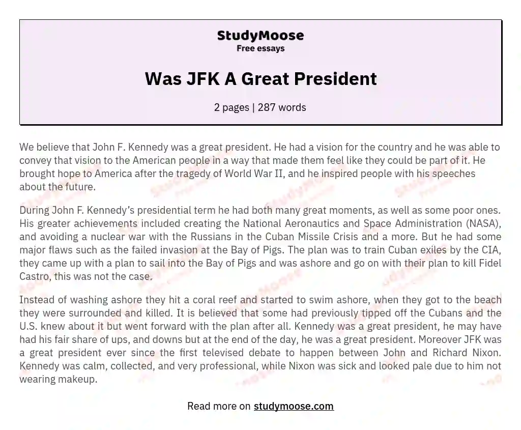 Was JFK A Great President