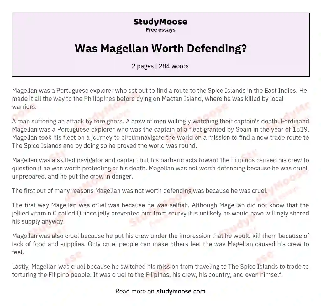 Was Magellan Worth Defending? essay