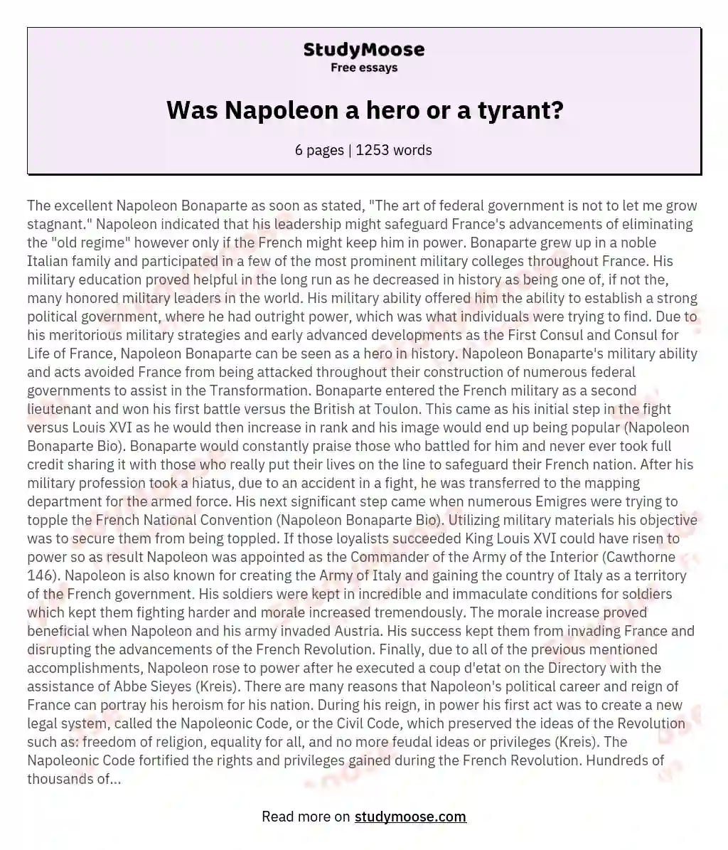 Was Napoleon a hero or a tyrant? essay