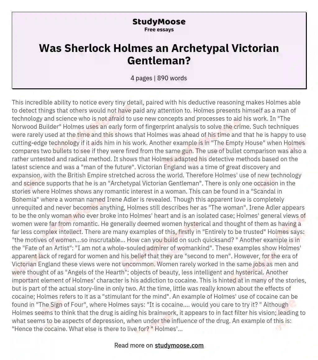 Was Sherlock Holmes an Archetypal Victorian Gentleman? essay