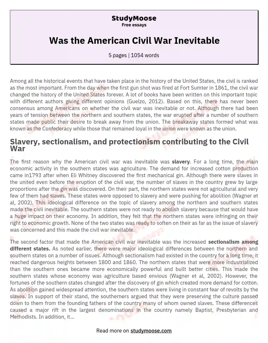 Was the American Civil War Inevitable essay