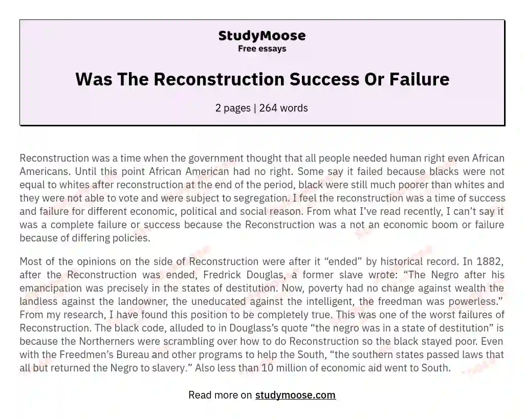 Was The Reconstruction Success Or Failure