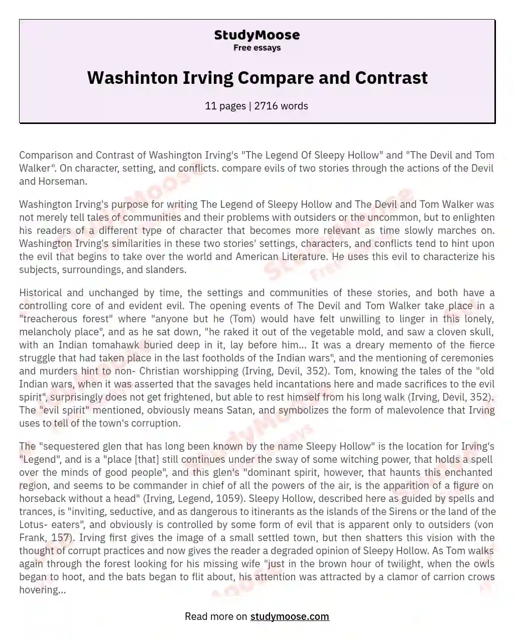 Washinton Irving Compare and Contrast essay