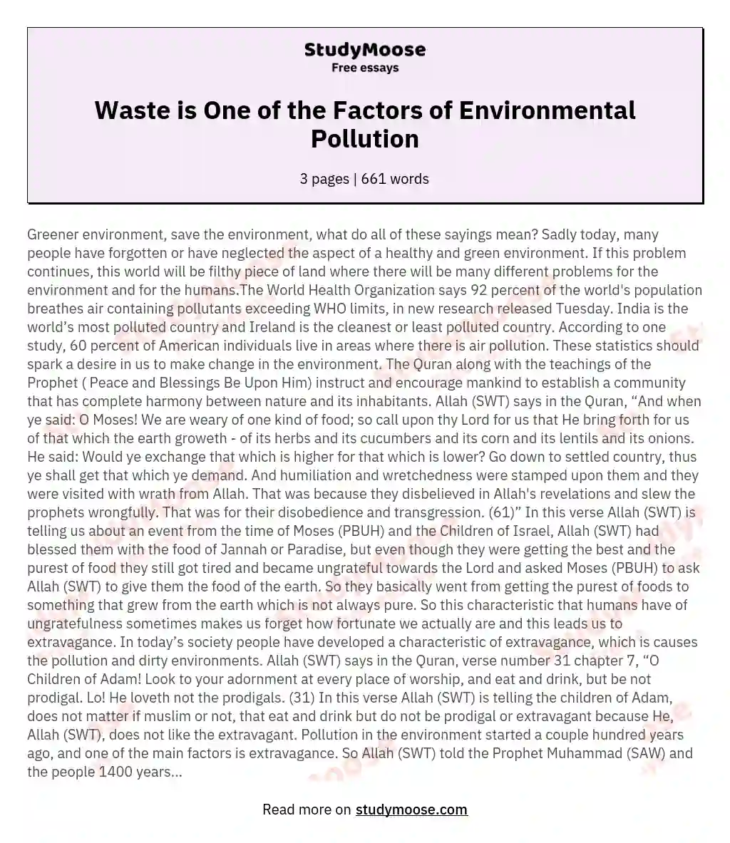 Waste is One of the Factors of Environmental Pollution essay