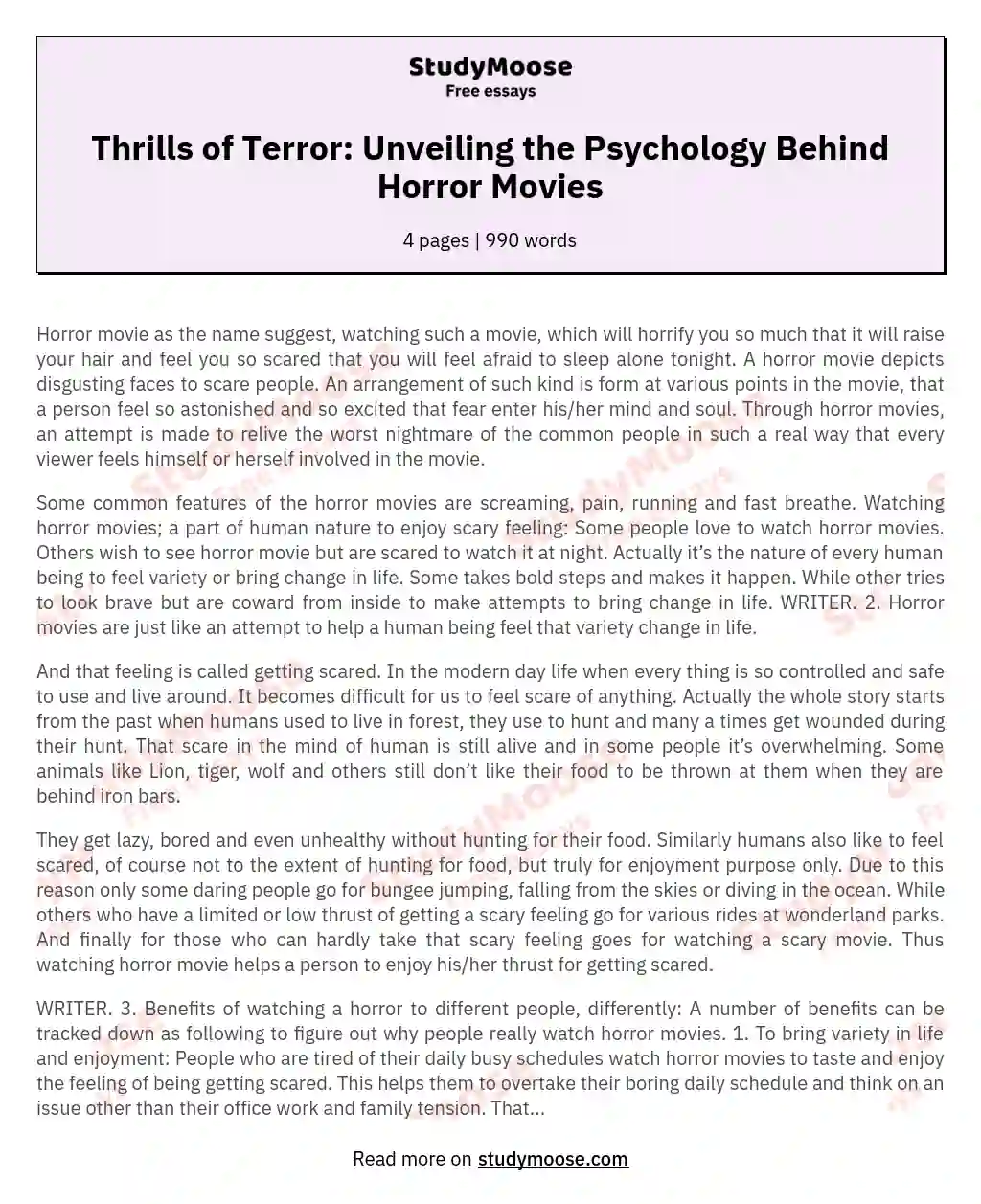 Thrills of Terror: Unveiling the Psychology Behind Horror Movies essay