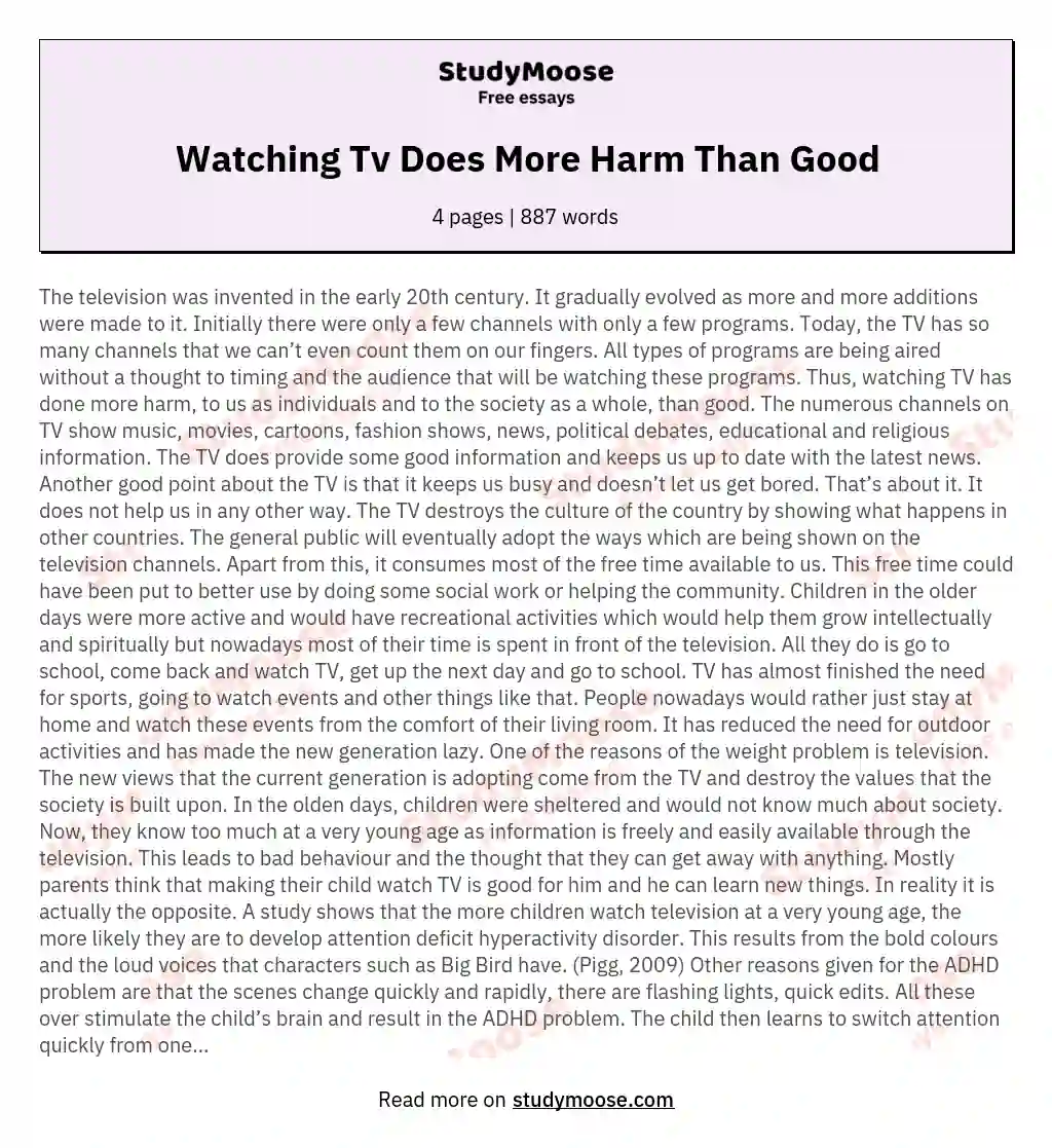 Watching Tv Does More Harm Than Good essay
