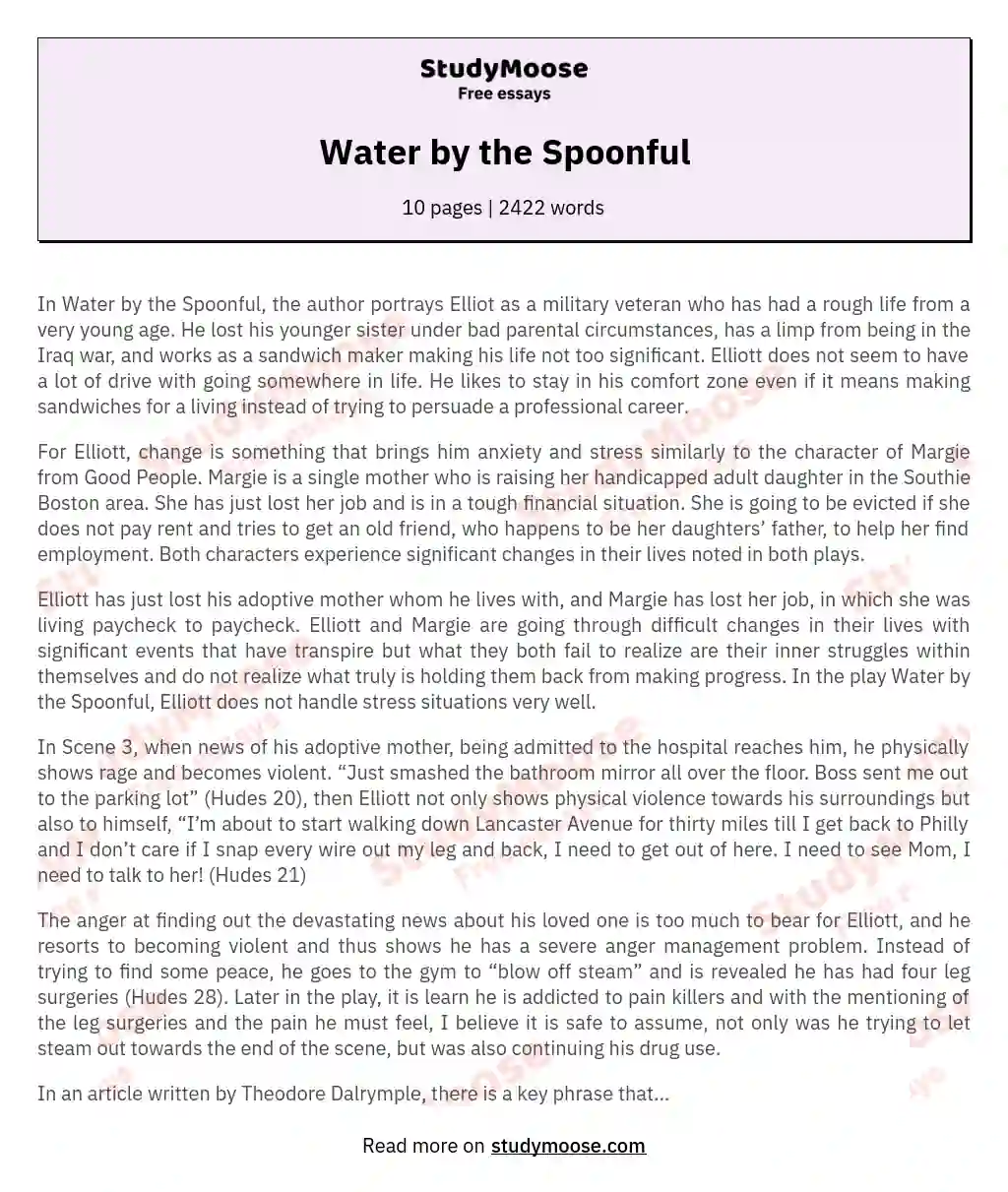 Water by the Spoonful essay
