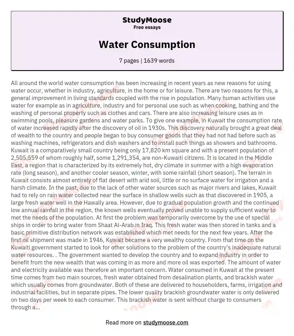 Water Consumption essay
