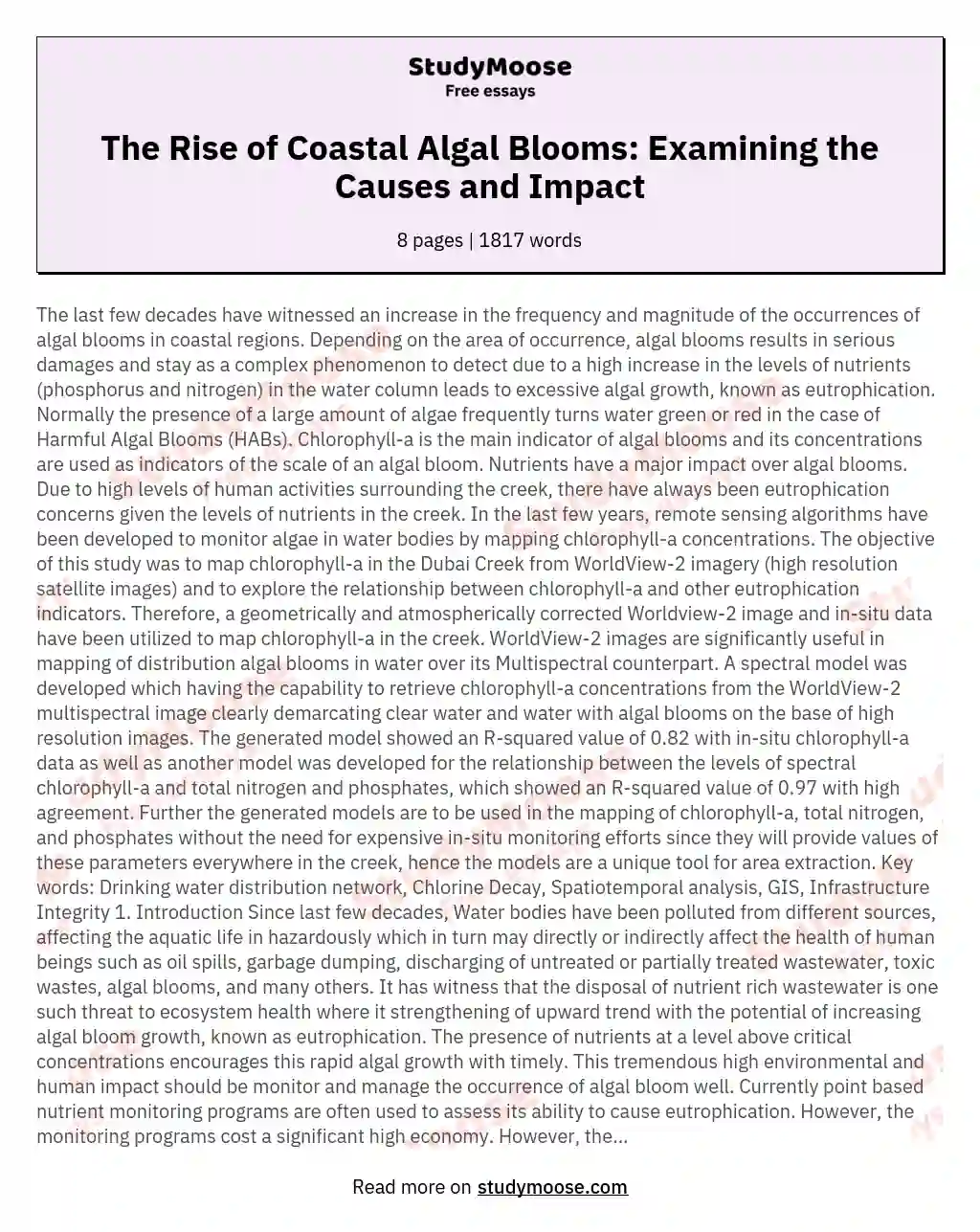 The Rise of Coastal Algal Blooms: Examining the Causes and Impact essay