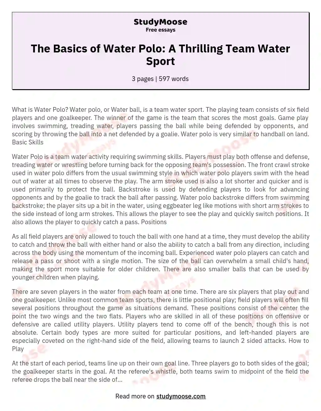 The Basics of Water Polo: A Thrilling Team Water Sport essay