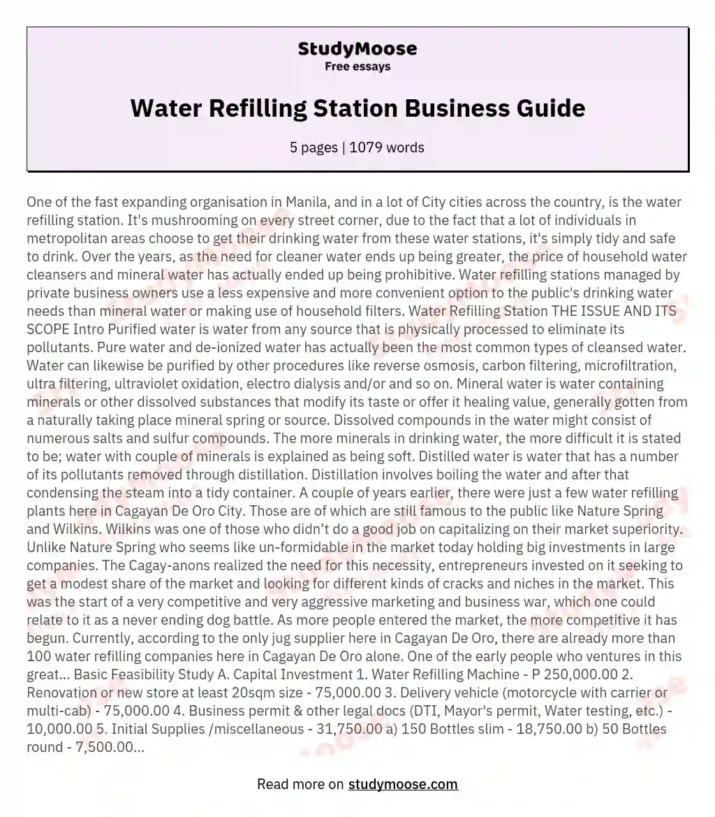 Water Refilling Station Business Guide essay