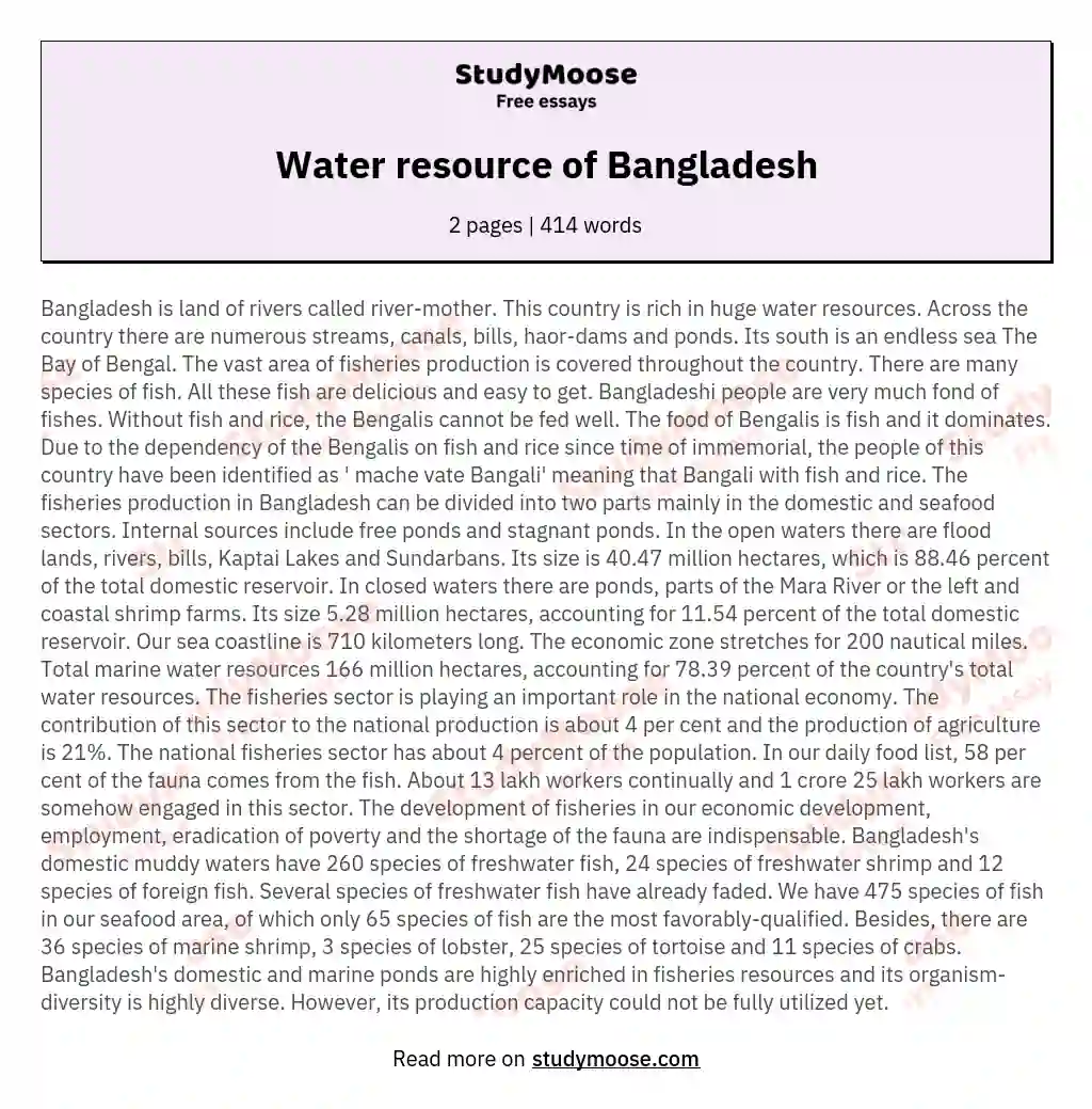 Water resource of Bangladesh essay