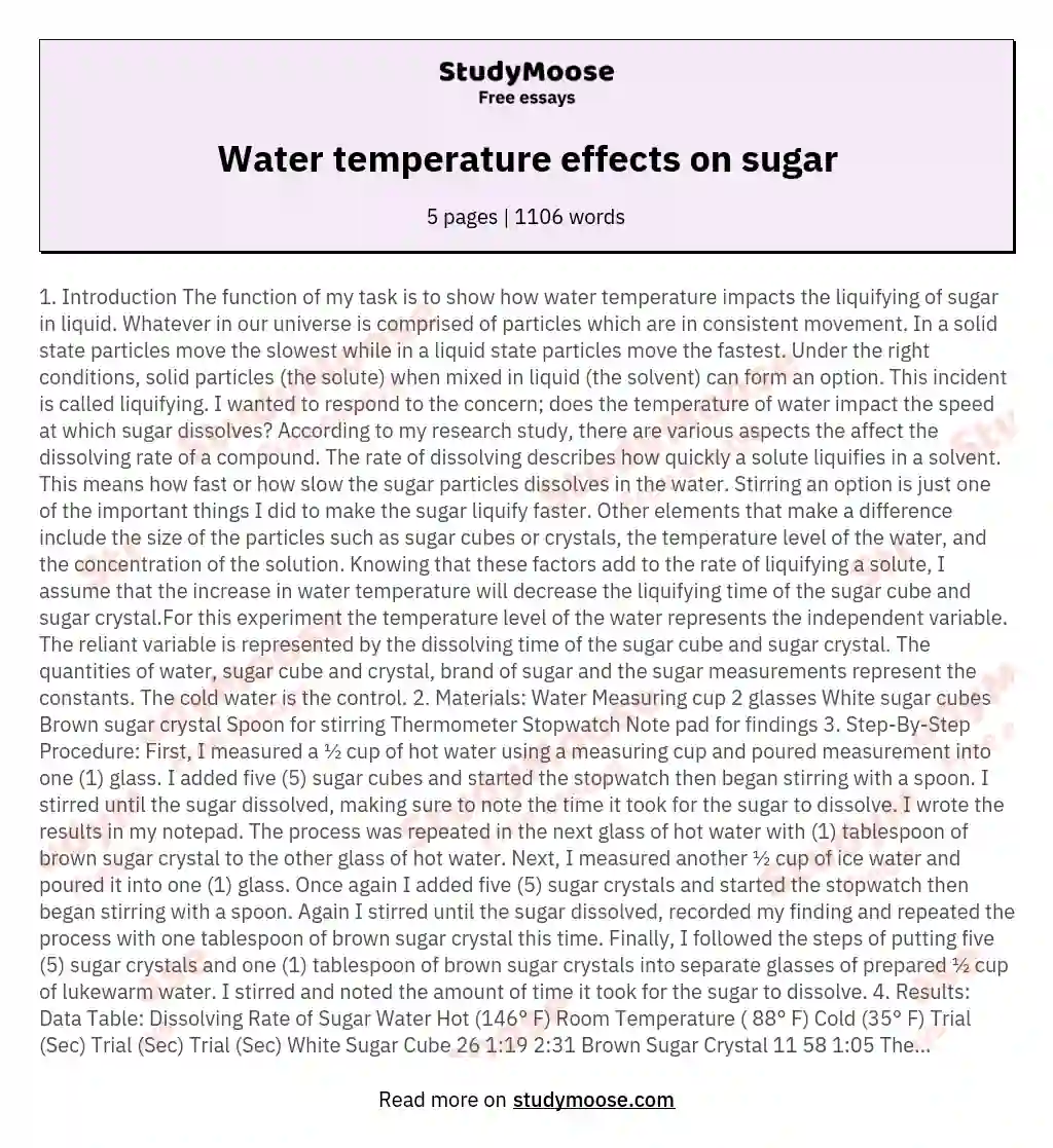 Water temperature effects on sugar essay