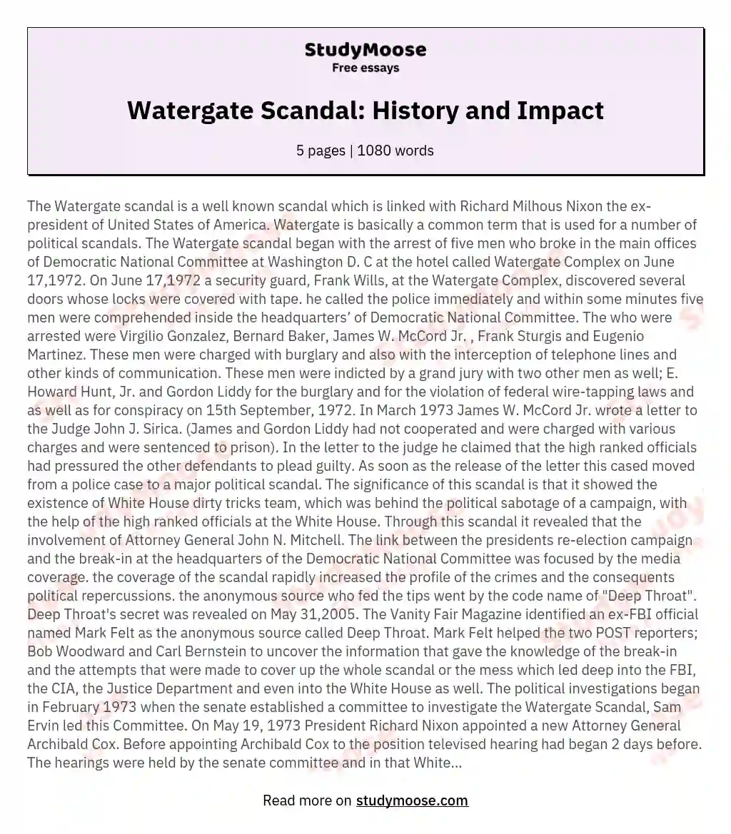 Watergate  Scandal: History and Impact essay