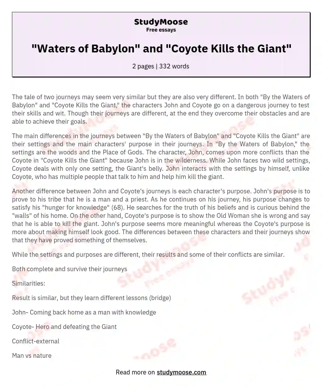 "Waters of Babylon" and "Coyote Kills the Giant"