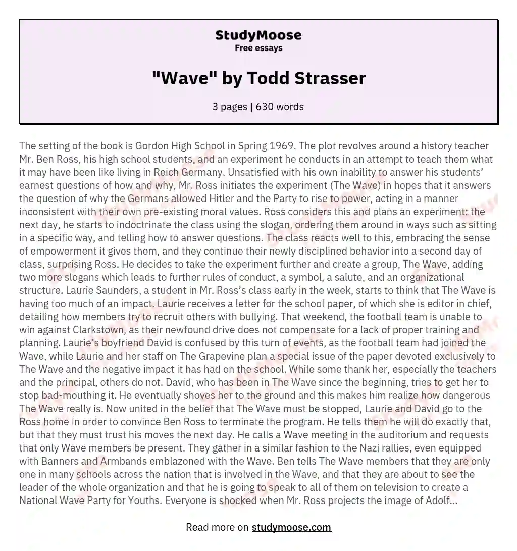 "Wave" by Todd Strasser essay