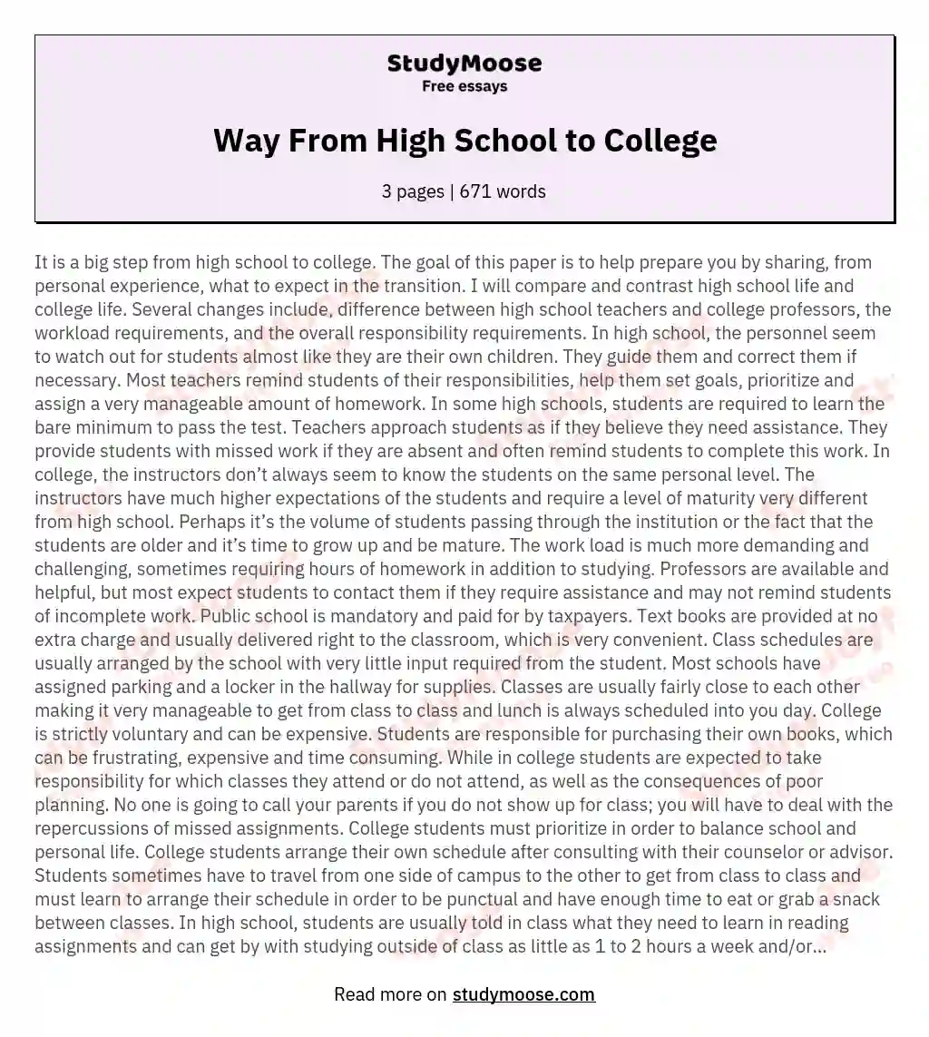 high school vs college essay compare and contrast