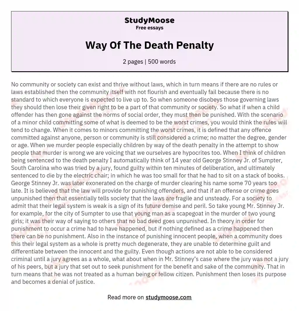 Way Of The Death Penalty essay